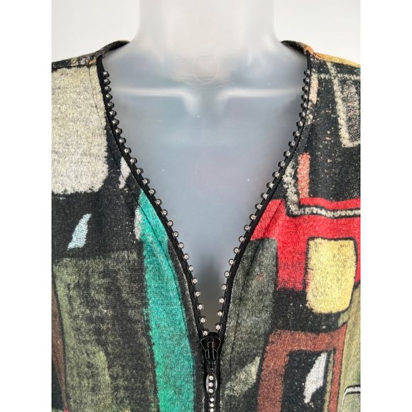 Jess & Jane "Cubes" Jeweled Zipper V-Neck Top Size Small - Picture 2 of 4